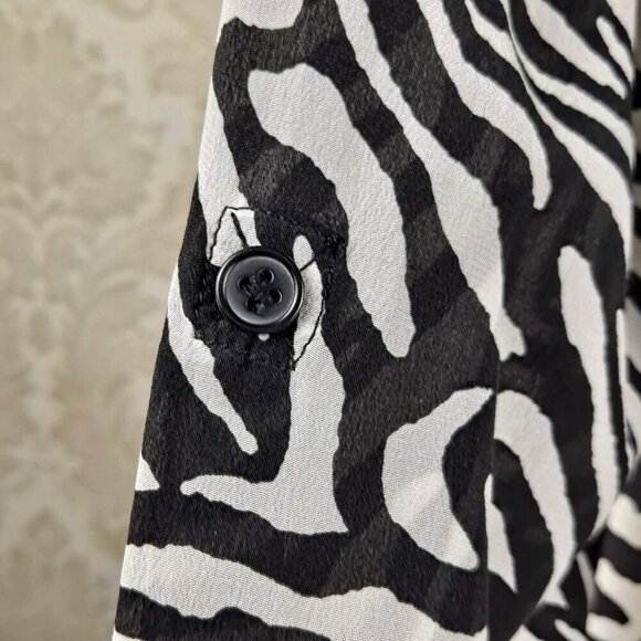 Dora Landa Sz Small Black/White Zebra Print Hi-Low Tunic 100% Silk Long Sleeves - Picture 10 of 14